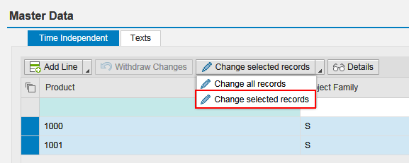 change selected records