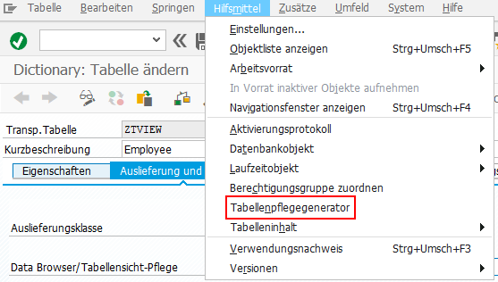 Tabellenpflegegenerator aufrufen