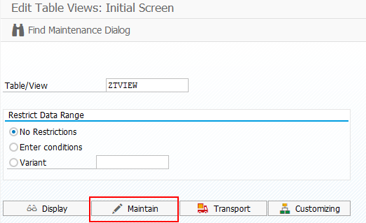 Table maintenance dialog