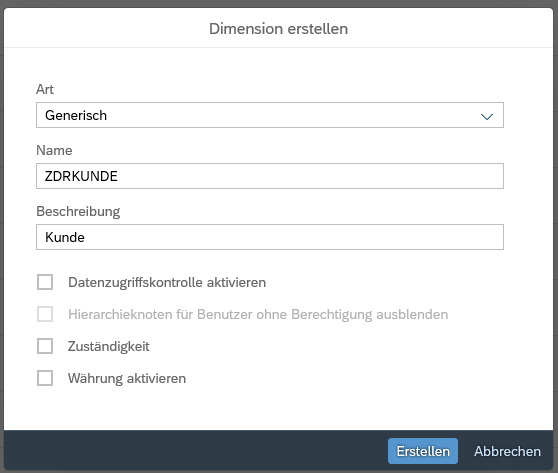 Dimension erstellen