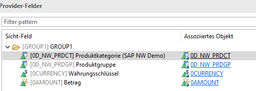 Aggregationsebene mit Produktkategorie und -gruppe