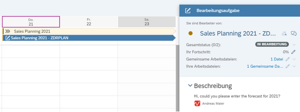 Es wird ein Eintrag im Kalender erstellt
