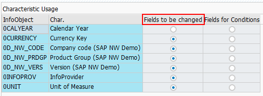 Fields to be changed