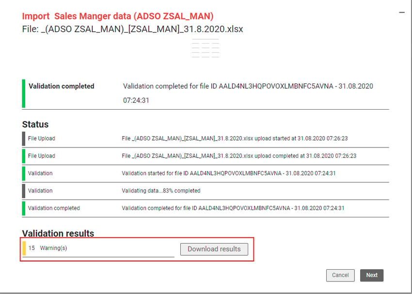 Download validation results