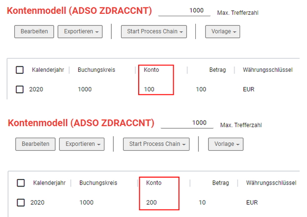 Es ist jeweils nur ein Konto sichtbar