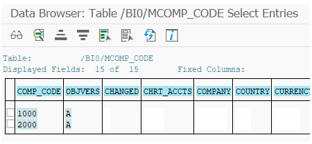 Master data table company code