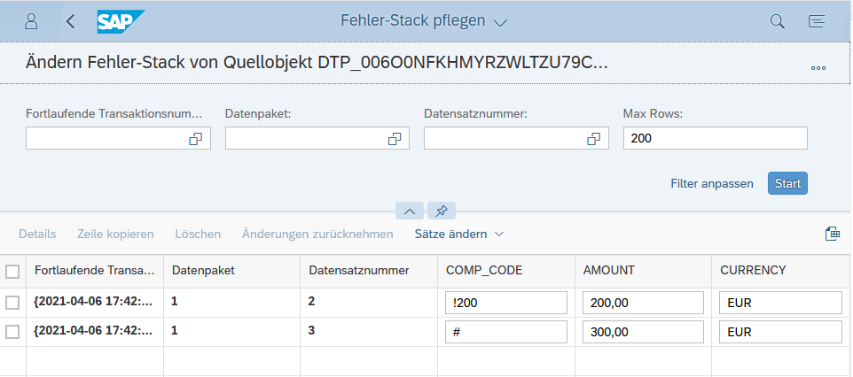 Fehler-Stack pflegen