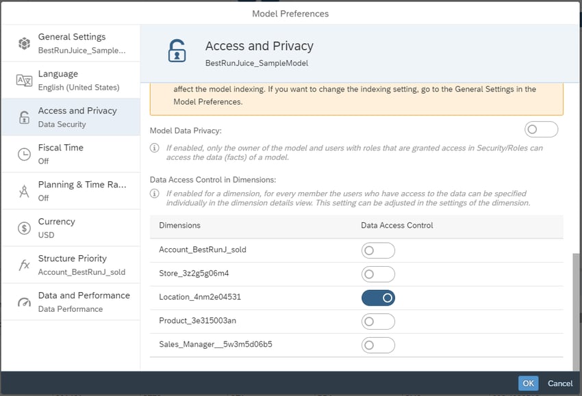 Data Access Control in Dimensions option