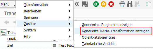 Generierte HANA-Transformation anzeigen