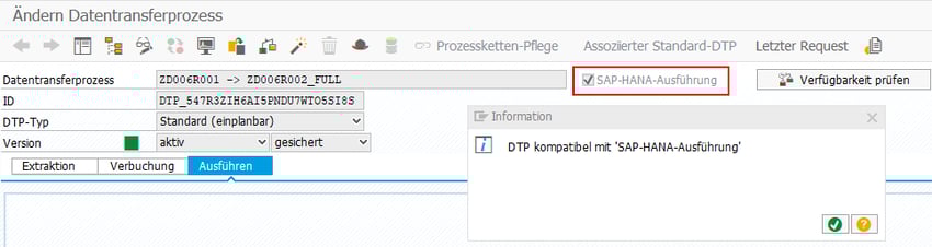 DTP wird in HANA ausgeführt