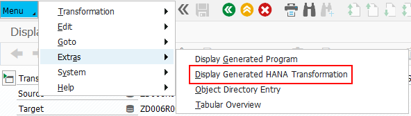 Display generated HANA transformation