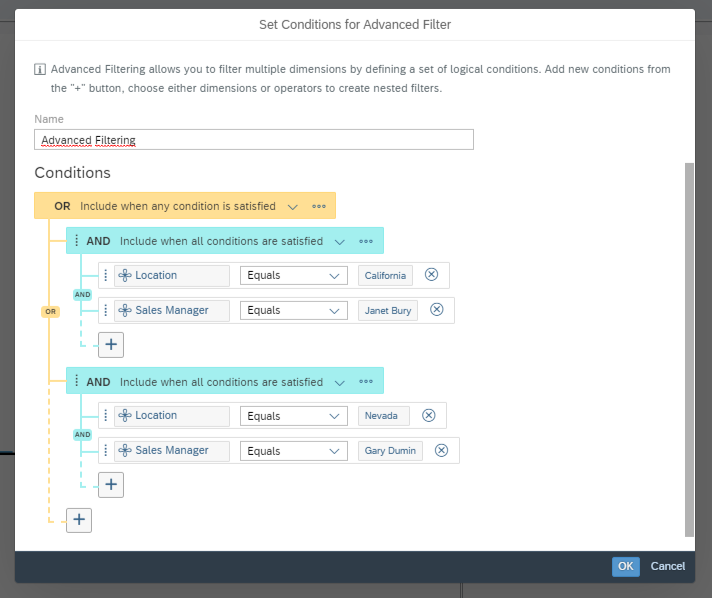 Page filter advanced filtering