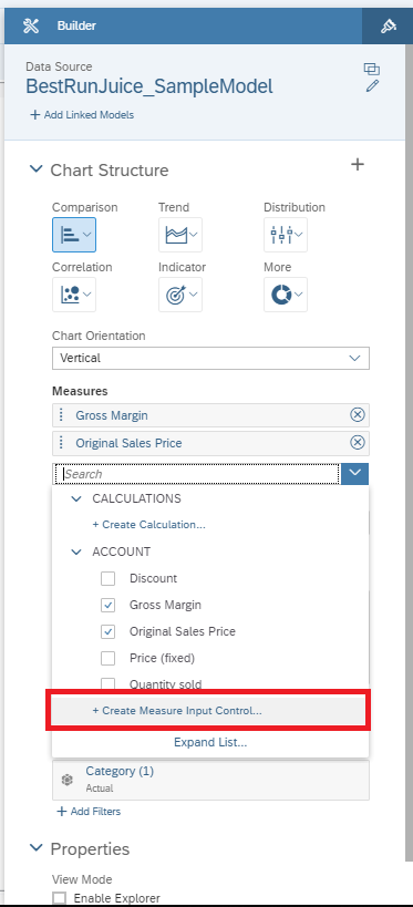 Page filter measure input control