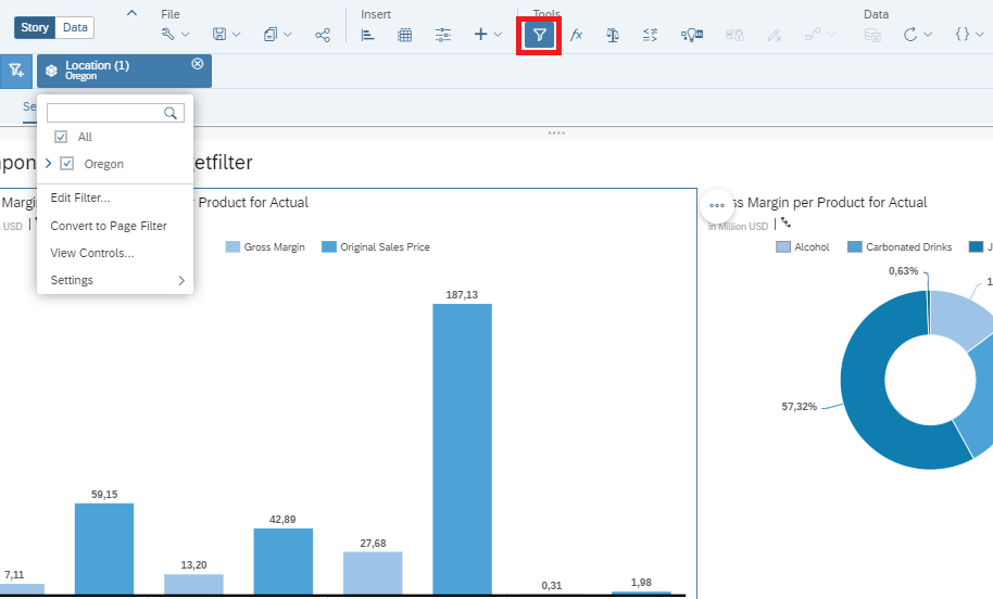 Three filter options in SAC Story and one alternative