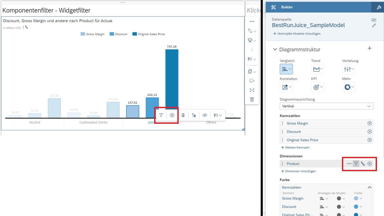 Drei Filtermöglichkeiten in SAC Story und eine Alternative