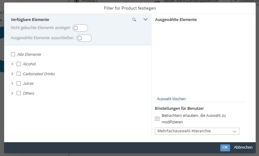 Seitenfilter Dialogfenster