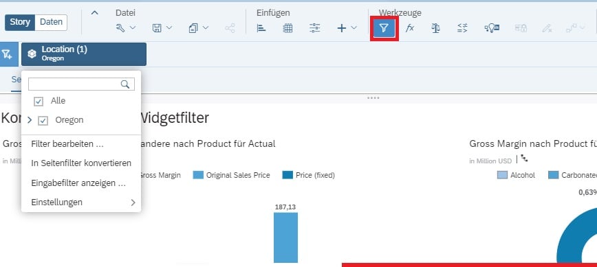 Drei Filtermöglichkeiten in SAC Story und eine Alternative