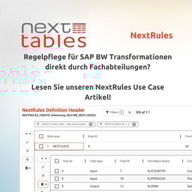 Wie man Transformationsregeln für SAP BW in NextTables pflegt