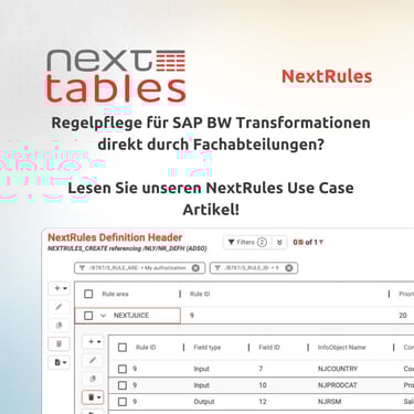 Wie man Transformationsregeln für SAP BW in NextTables pflegt