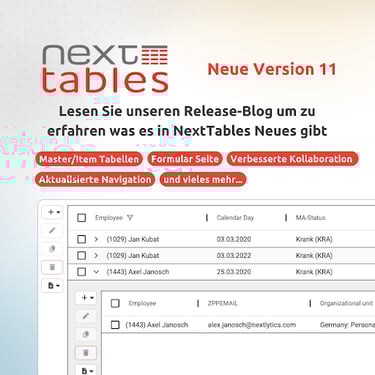 NextTables Version 11 mit Master-Item Pflege und weiteren Features