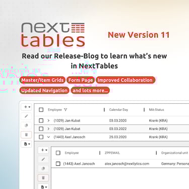 NextTables version 11 with master-item tables and more features