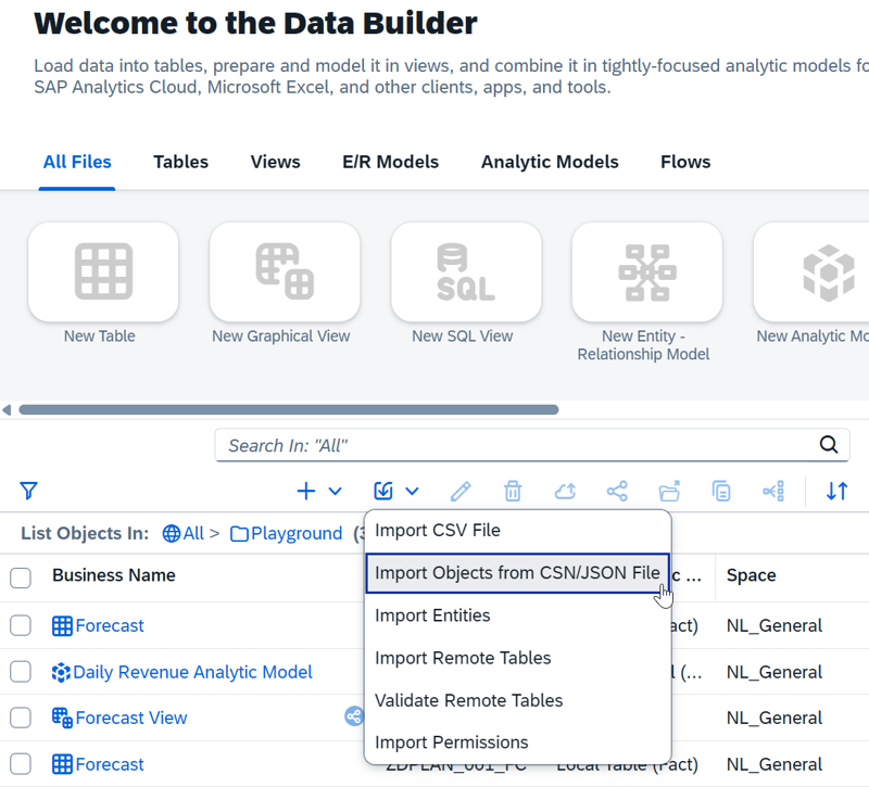 Import JSON in Datasphere Data Builder