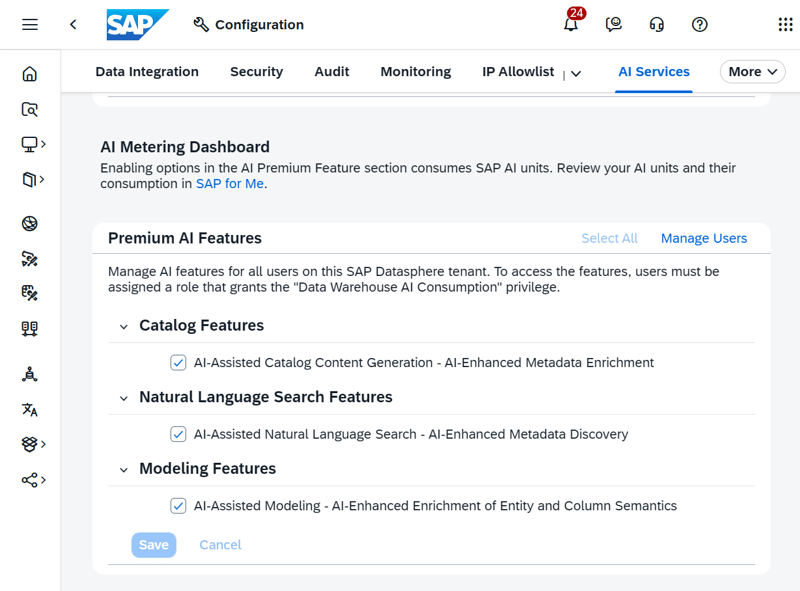 Aktivierung der SAP Datasphere Premium KI-Funktionen