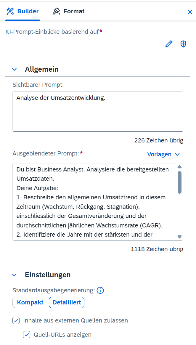 SAC Story Einstellungen