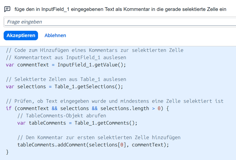 SAC AI Code Generierung komplex Skript