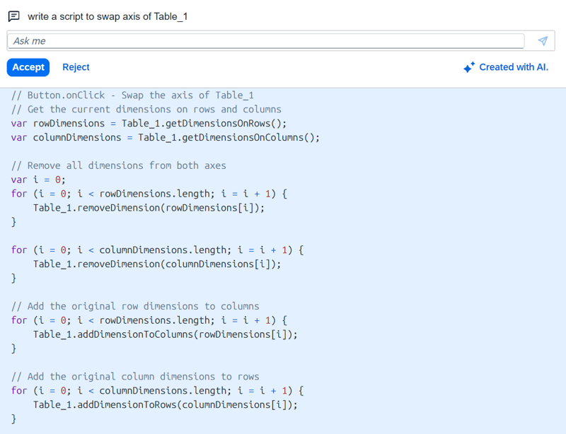 SAC Story Code Generator: Genrerated script