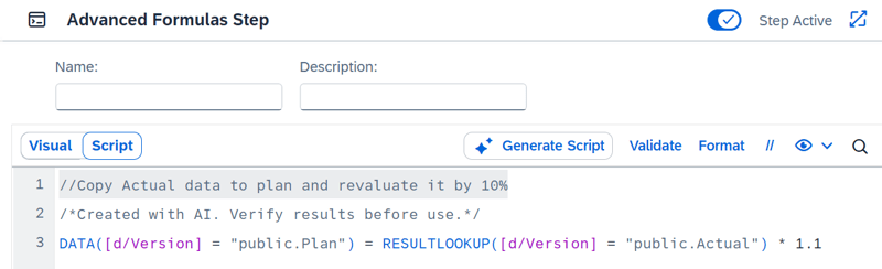 SAC AI generated advanced formula scripts