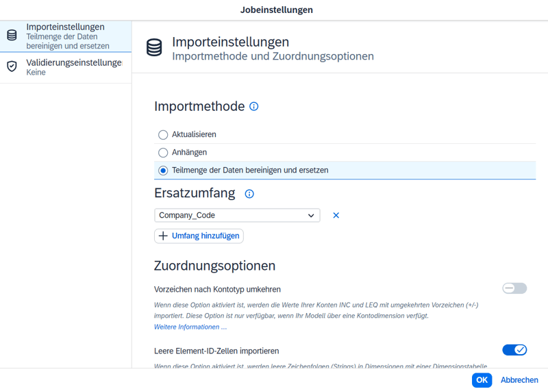 000-Importeinstellungen