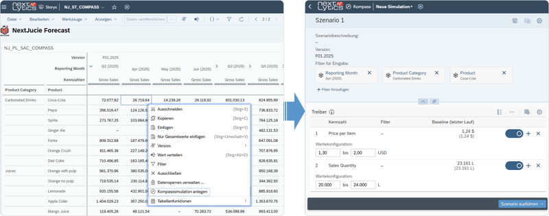 1. Bild Absprung aus Tabelle in SAP Analytics Cloud Kompass