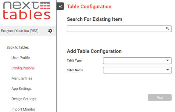 How to configure tables in NexTables 1