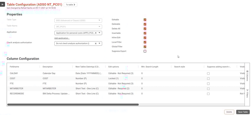 How to configure tables in NexTables 2