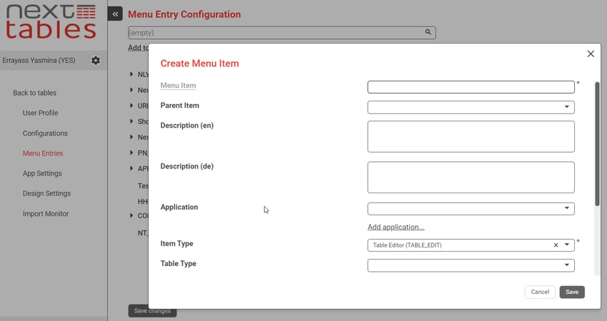 How to configure tables in NexTables 4