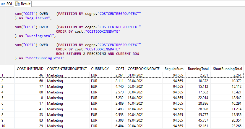 How to use Window Functions in SQLScript