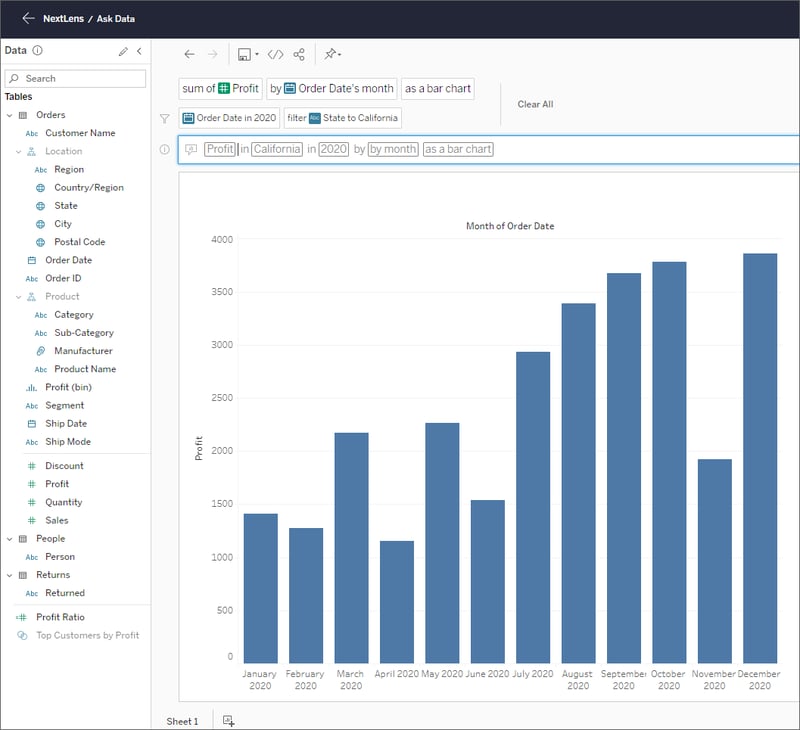 NLP-Feature zur Unterstützung der Benutzer bei der Erstellung von Tableau Dashboards