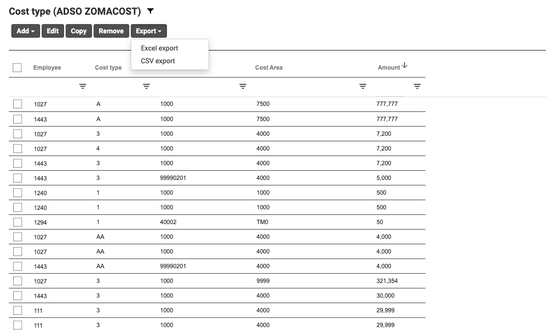 NextTables Cost Type