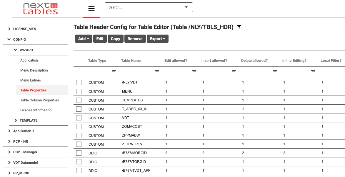 NextTables Create Table