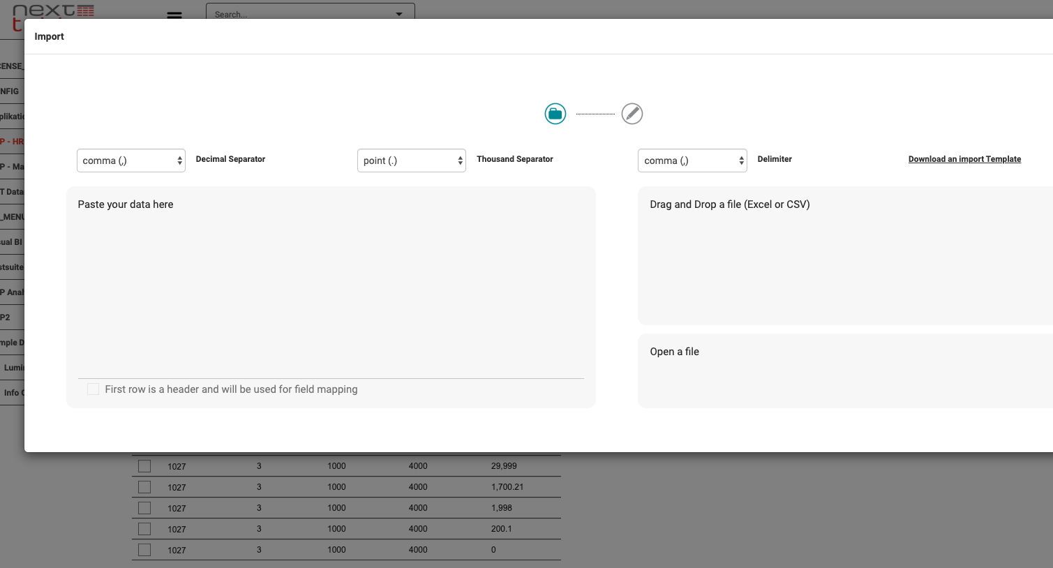 NextTables Import Functions