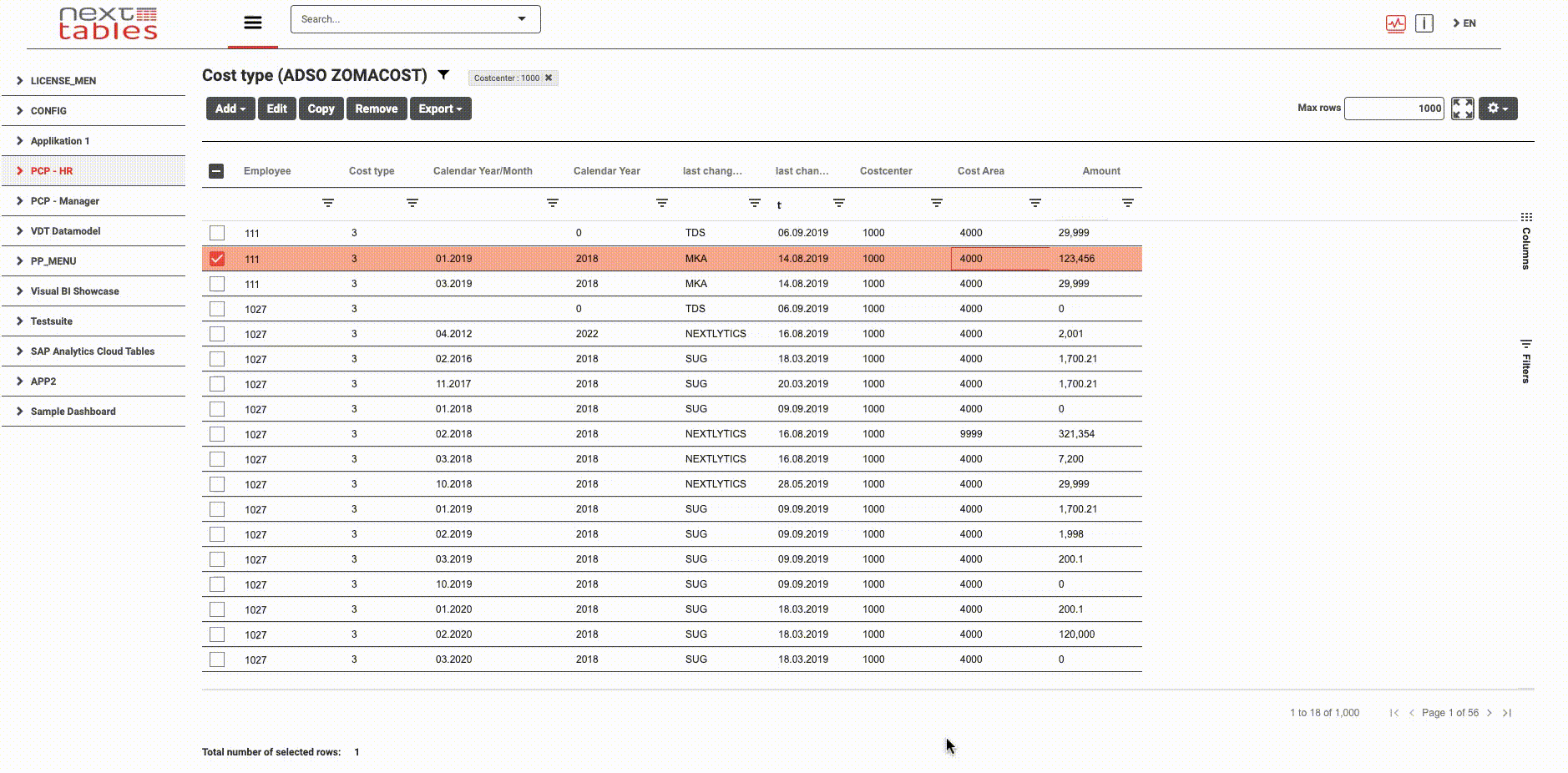 NextTables Inline Editing