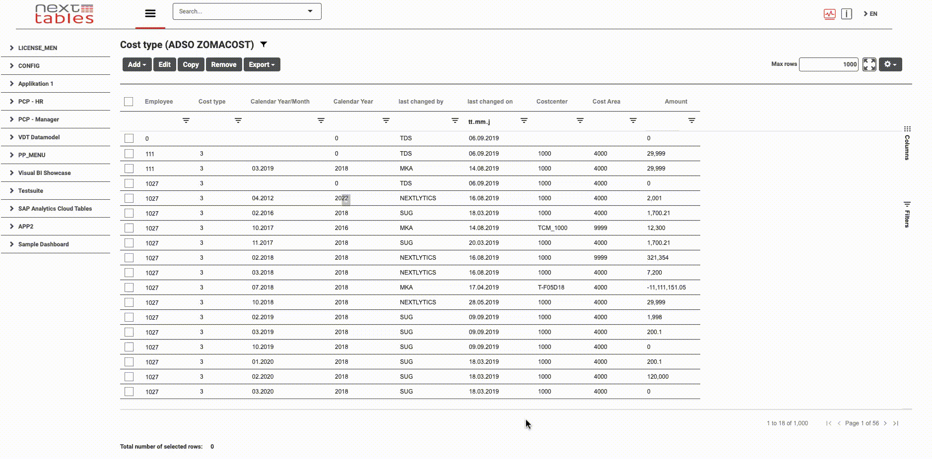 NextTables global Filter