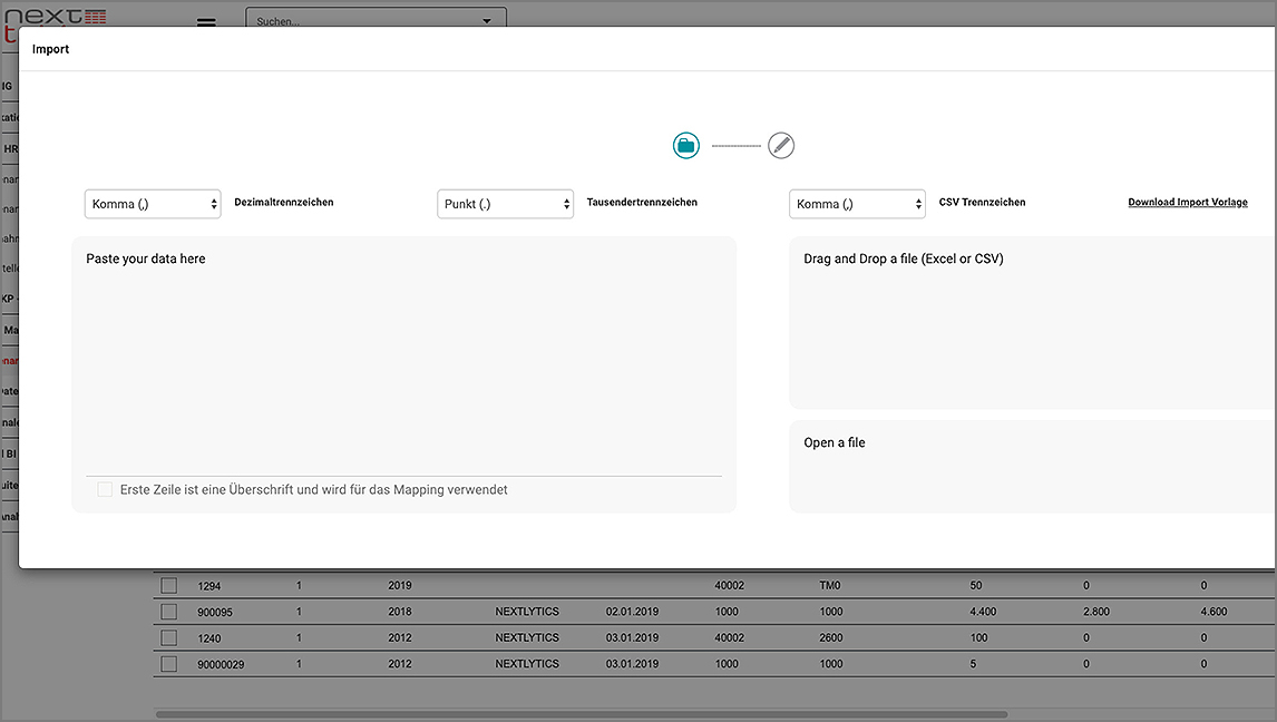 NextTables Importmoeglichkeiten