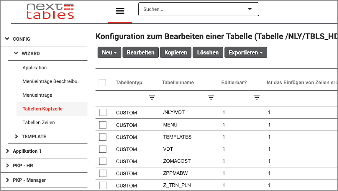 NextTables Tabelle anlegen