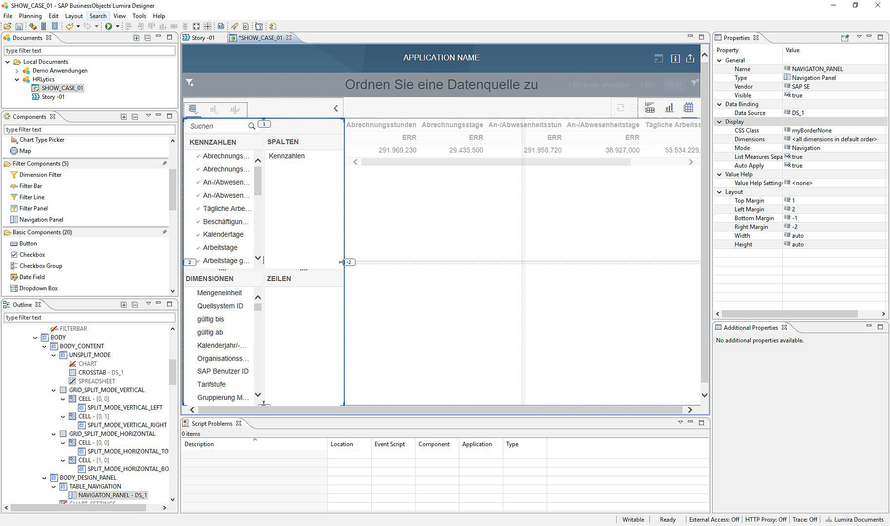 Lumira Designer working view